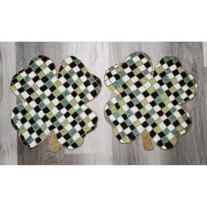 St Patricks Day Irish Checkered Shamrock Clover Beaded Charger Placemat 15" 2 Pc